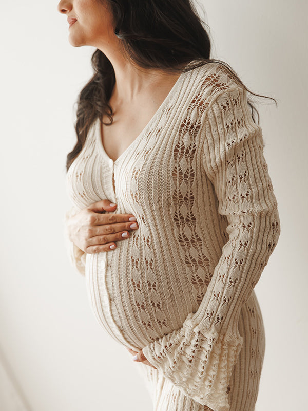 Mumsmode Zwangerschaps Bodycon Jurken Elegant Ruches Enkele Borst Uithollen Maxi Fotoshoot Jurken