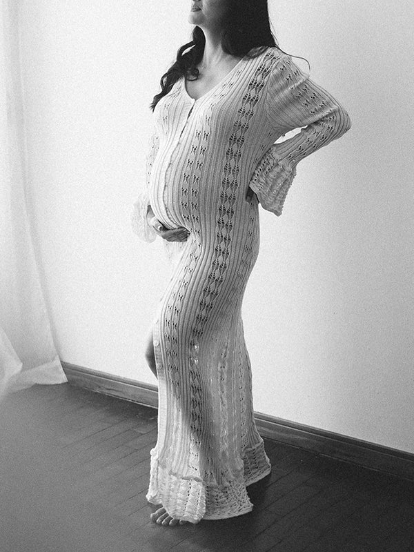 Mumsmode Zwangerschaps Bodycon Jurken Elegant Ruches Enkele Borst Uithollen Maxi Fotoshoot Jurken
