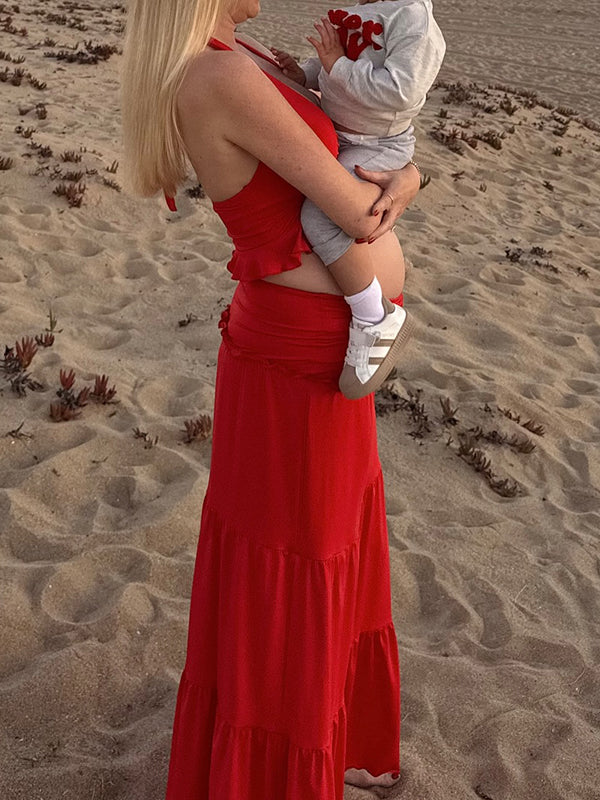 Mumsmode Zwangerschaps Bodycon Jurken Cocktail 2-in-1 Ruches Gekreukt Rugloos Halternek Maxi Fotoshoot Jurken