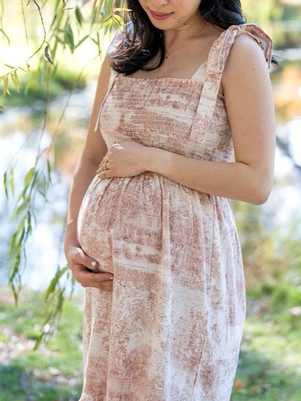 Mumsmode Zwangerschaps Bloemen Jurken Bloemenprint Ruches Gedrapeerd Spaghetti Maxi Fotoshoot Jurken