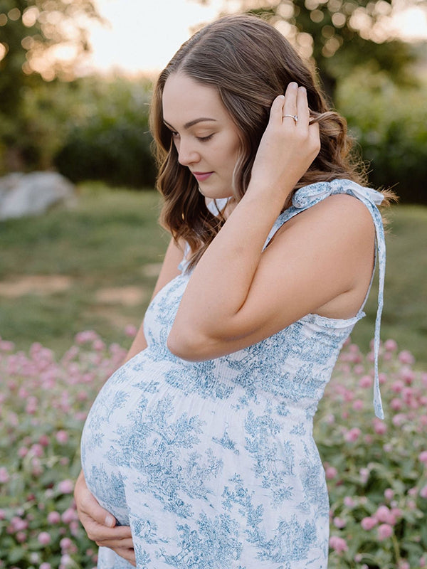 Mumsmode Zwangerschaps Bloemen Jurken Bloemenprint Ruches Gedrapeerd Spaghetti Maxi Fotoshoot Jurken