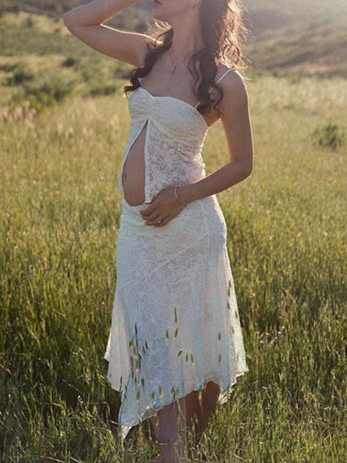 Mumsmode Zwangerschaps Kanten Jurken Cocktail Kanten Onregelmatig Zijsplit 2-in-1 Maxi Fotoshoot Jurken