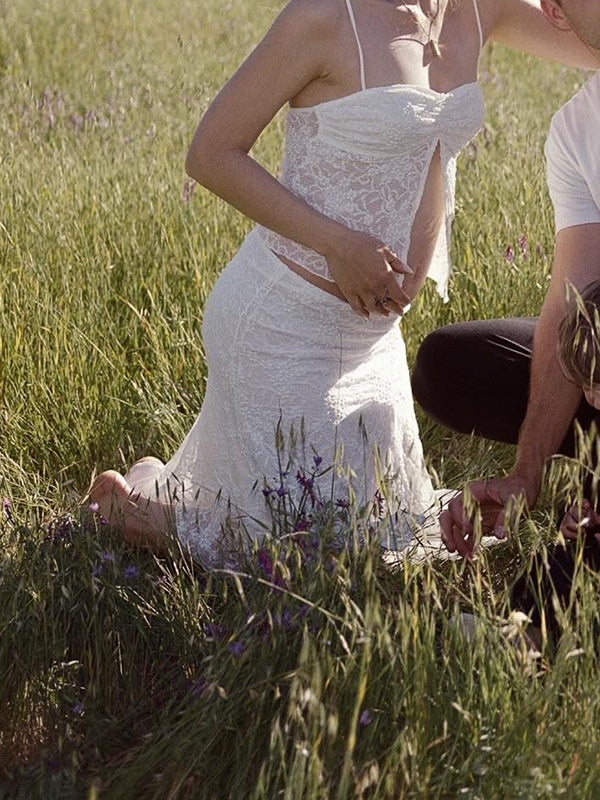 Mumsmode Zwangerschaps Kanten Jurken Cocktail Kanten Onregelmatig Zijsplit 2-in-1 Maxi Fotoshoot Jurken