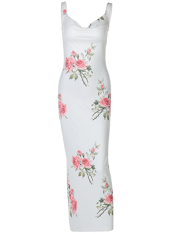 Mumsmode Zwangerchaps Maxi Fotoshoot Jurken Elegant Bloemenprint Spaghetti Rugloos Ruches Kraag Wit