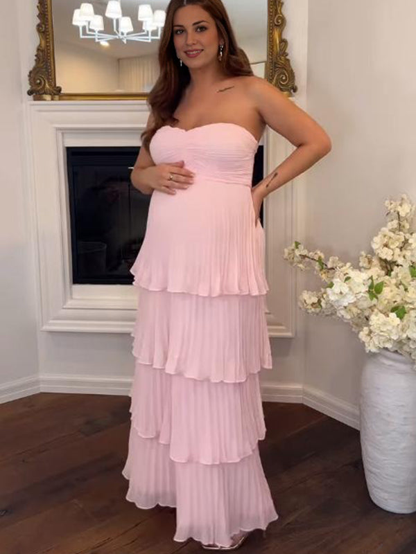 Mumsmode Zwangerschaps Cocktailjurk Elegant Ceremonie Ruches Gekreukt Froufrou Bandeau Maxi jurk