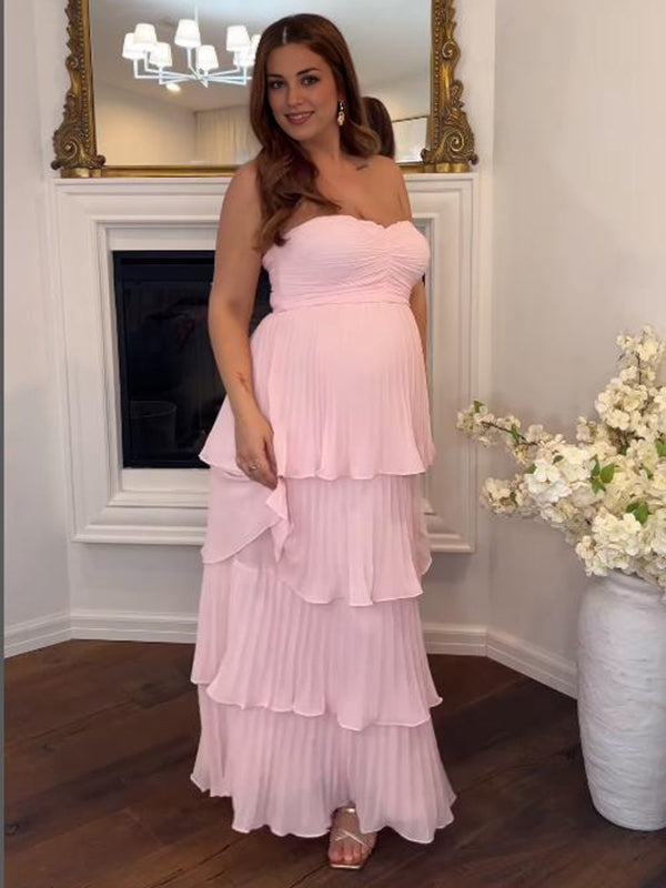 Mumsmode Zwangerschaps Cocktailjurk Elegant Ceremonie Ruches Gekreukt Froufrou Bandeau Maxi jurk
