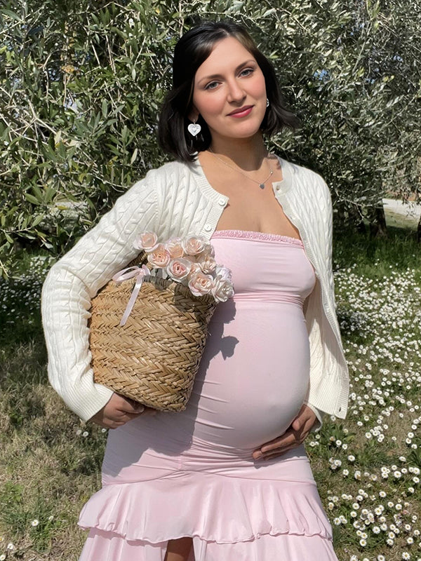 Mumsmode Zwangerschaps Bodyconjurk Elegant Cocktail Ruches Froufrou Zijsplit Bandeau Maxijurk