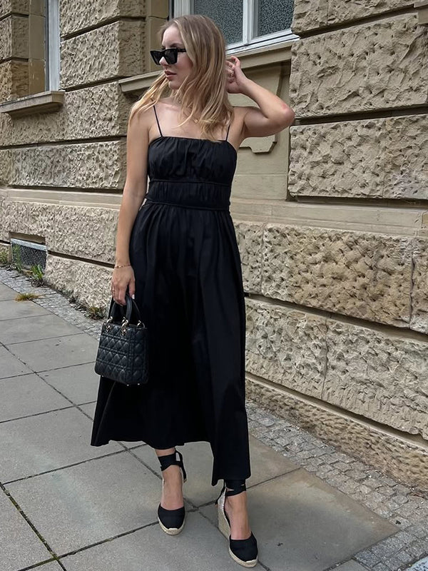 Mumsmode Zwangerschaps Dailyjurk Elegant Vakantie Gekreukt Gedrapeerd Trapeze Spaghetti Maxijurk