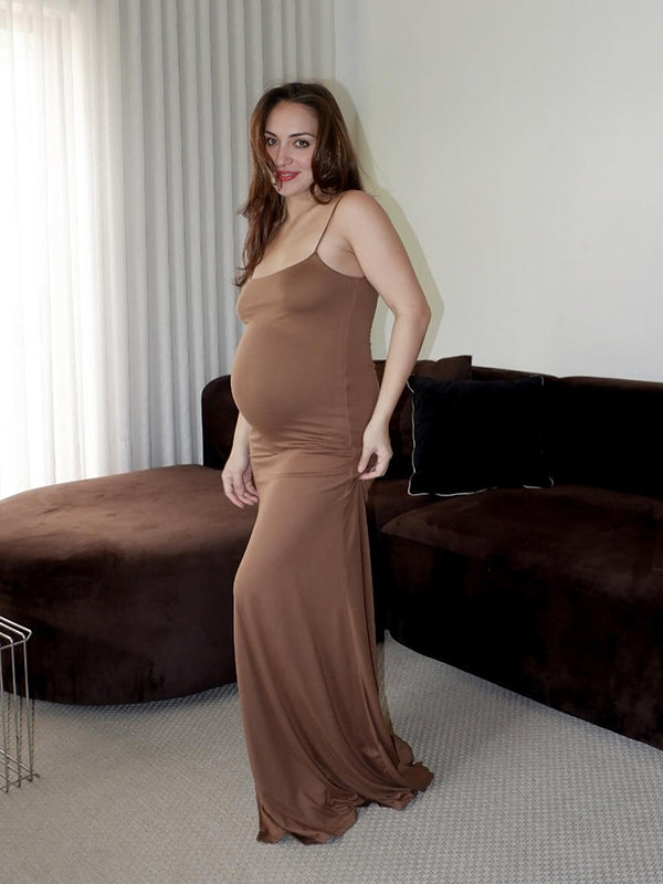 Mumsmode Zwangerschaps Bodyconjurk Elegant Dagelijks Gedrapeerd Spaghetti Maxi Fotoshoot Jurk