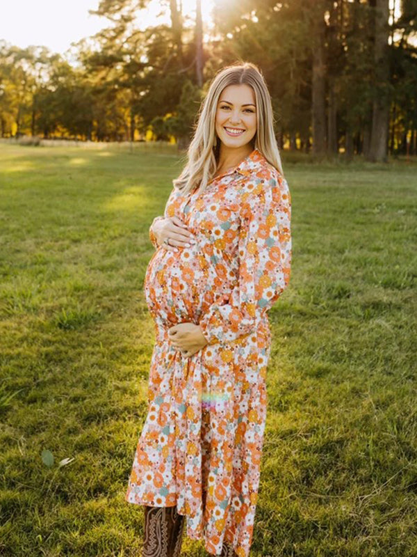 Mumsmode Zwangerschaps Bloemenjurk Boheems Vakantie Bloemenprint Gedrapeerd Maxi Fotoshoot Jurk