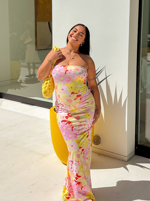Mumsmode Zwangerchaps Maxi Bloemen Jurk Schattig Boot Nek Geel