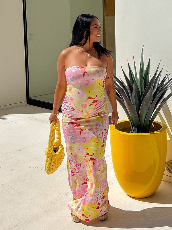 Mumsmode Zwangerchaps Maxi Bloemen Jurk Schattig Boot Nek Geel