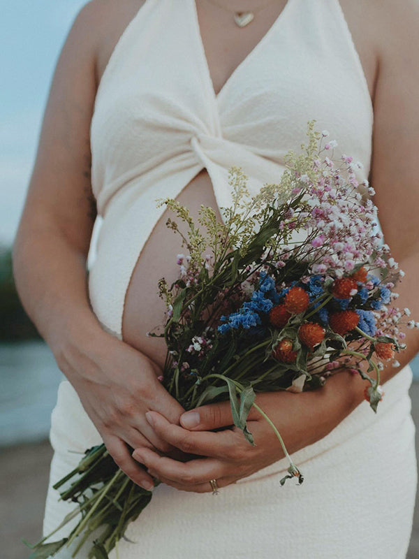 Mumsmode Zwangerchaps Maxi Fotoshoot Jurk Elegant 2-in-1 Halternek Wit