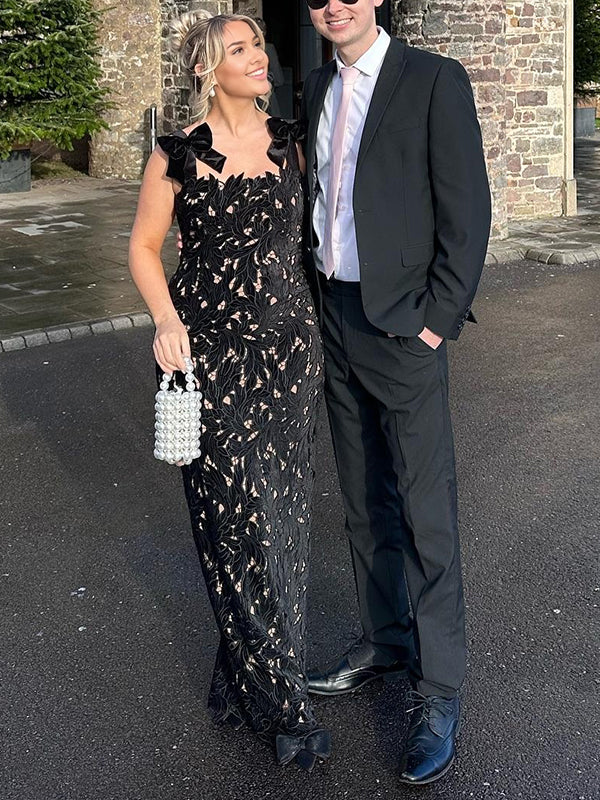 Mumsmode Zwangerchaps Maxi Gala Jurk Elegant Borduursel Vlinderdas Zwart