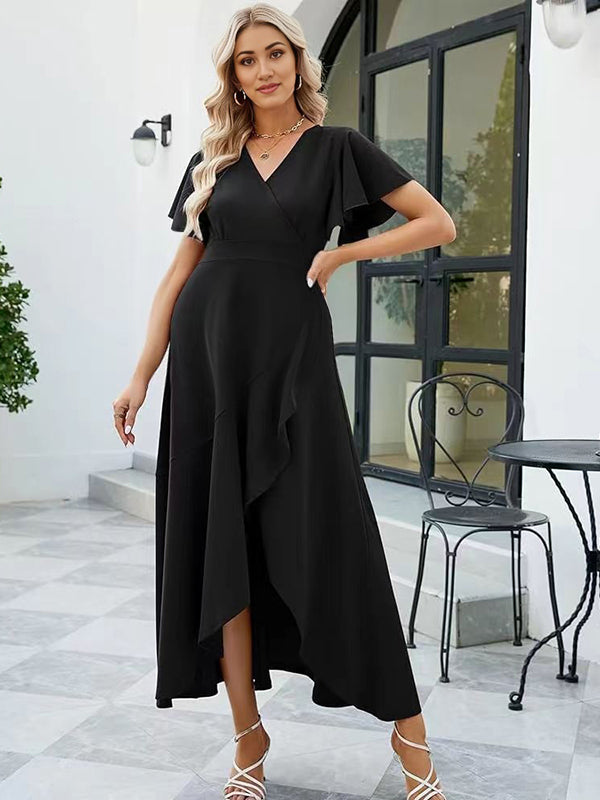 Maxi Zwangerschapsjurk Ruches Zijsplit Trapeze Gedrapeerd Zwart