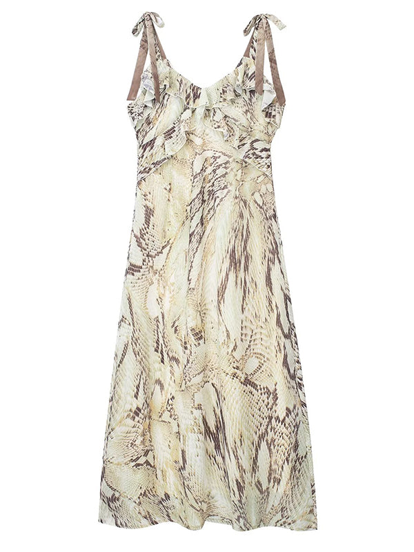 Maxi Bodyconjurk Zwangerschaps Python-afdruk Ruches Spaghetti Abrikoos