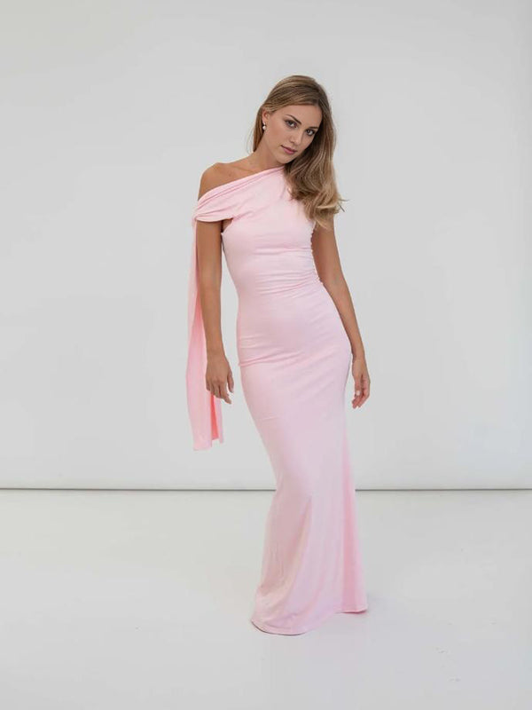 Mumsmode Elegant Chique Ceremonie Bodycon Onregelmatig Off Shoulder Lintje Maxi Jurk