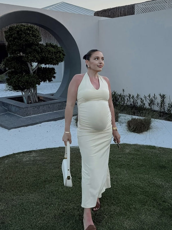 Mumsmode Zwangerchaps Maxijurk Rugloos Elegan Dagelijks Banket Cocktail Abrikoos