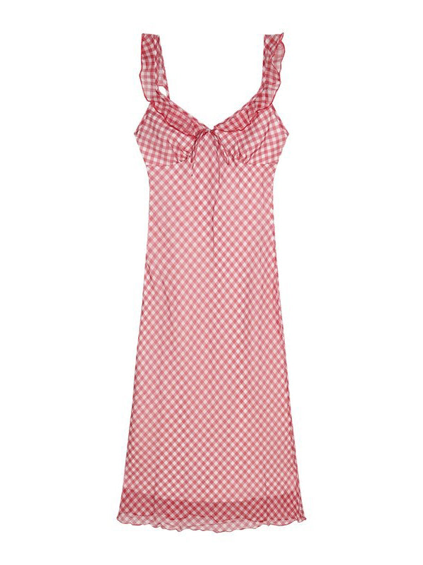 Mumsmode Zwangerschaps Maxi Bodyconjurk Plaid Ruches Koord Rood