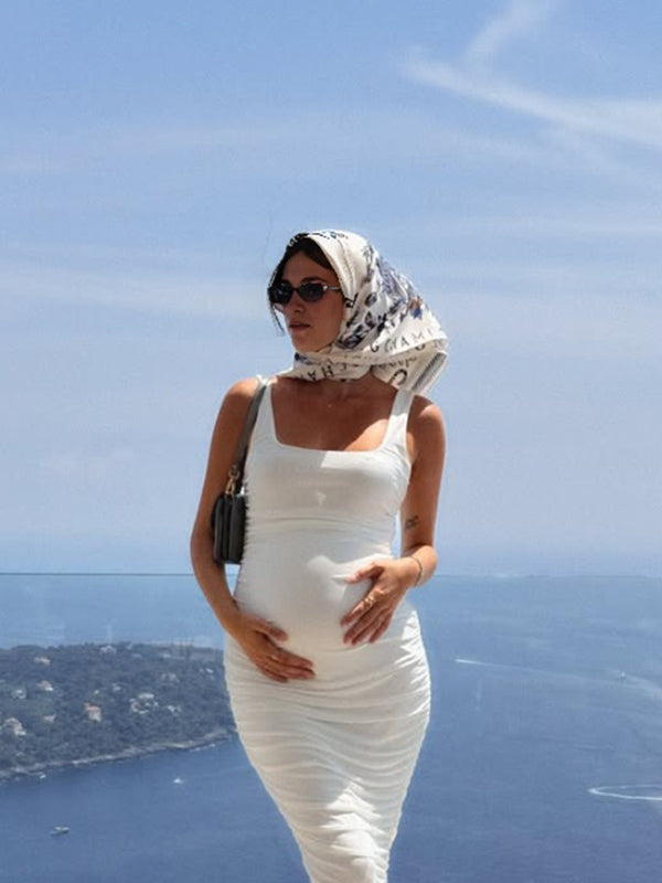 Mumsmode Zwangerchaps Maxi Jurk Gekreukt Zijsplit Elegant Wit