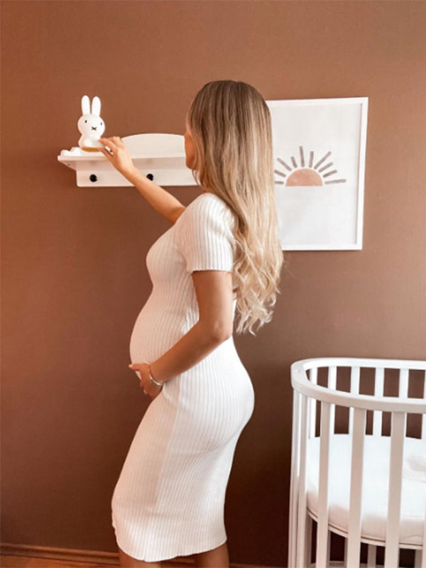 Mumsmode Zwangerchaps Maxi Jurk Bodycon Elegant Wit
