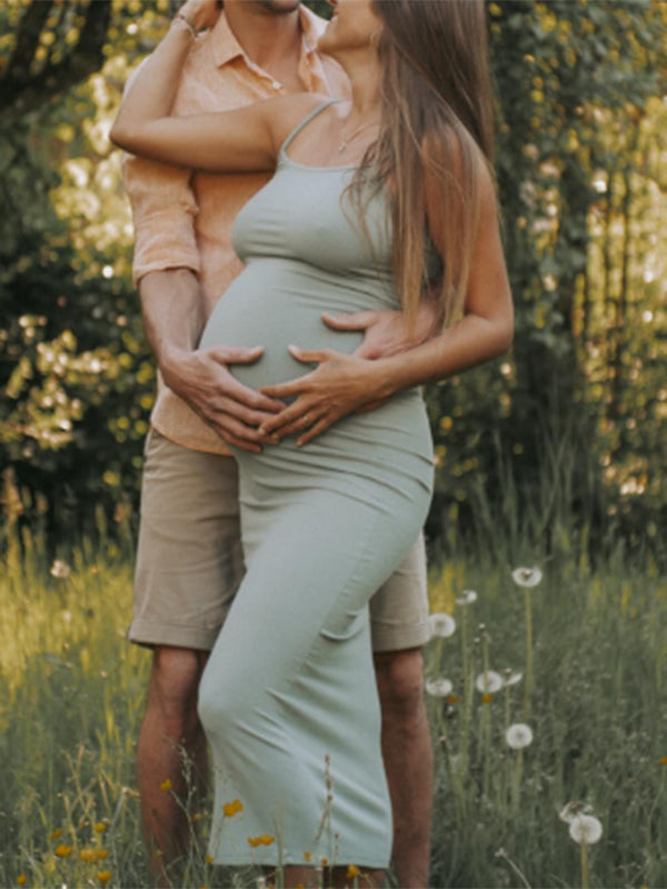 Mumsmode Zwangerchaps Maxi Jurk Spaghetti Rugloos Dagelijks Groen