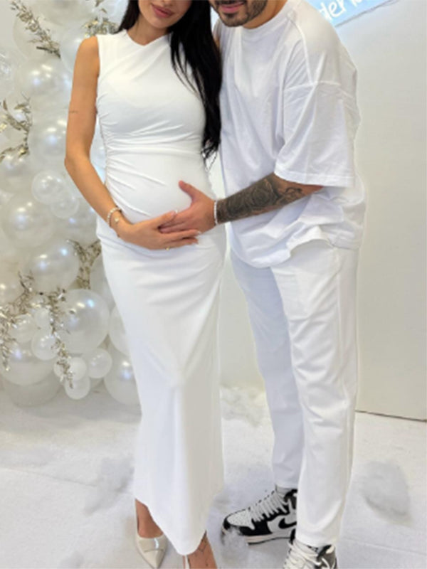 Mumsmode Zwangerchaps Maxi Jurk Bodycon Babyshower Elegant Wit