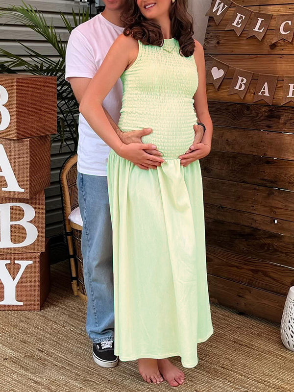 Mumsmode Zwangerschaps Maxi Babyshower Jurk Gekreukt Trapeze Groen
