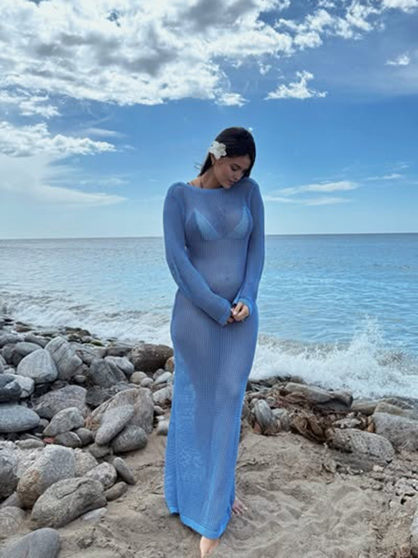 Mumsmode Zwangerchaps Maxijurk Uithollen Rugloos Fotoshoot Blauw