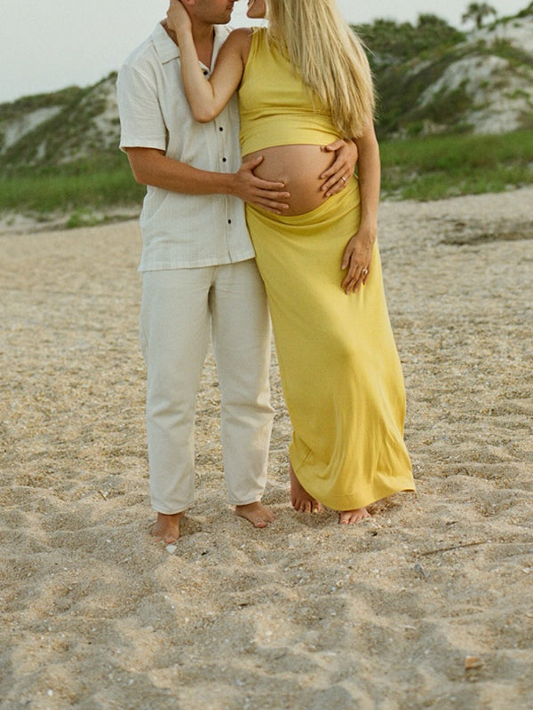 Mumsmode Zwangerschaps Maxi Fotoshoot Jurk Chique 2-in-1 Bodycon Geel