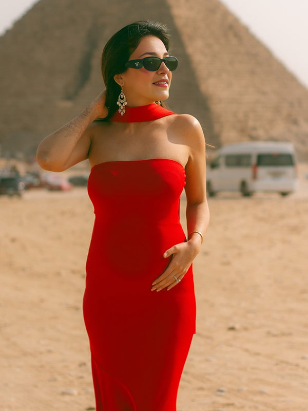 Mumsmode Zwangerschaps Maxi Fotoshoot Jurk Chique Zeemeermin Bodycon Rood