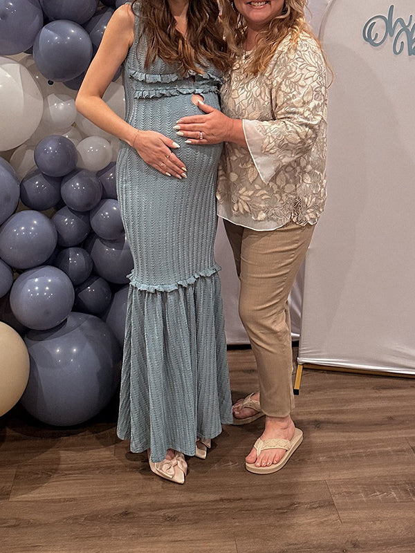 Mumsmode Zwangerschaps Maxi BabyShower Jurk Ruches Bodycon Zeemeermin Blauw