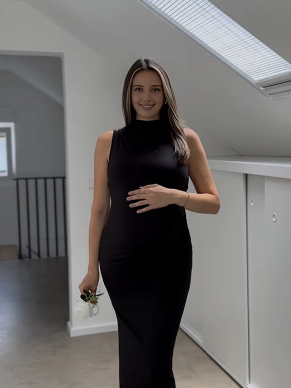 Mumsmode Zwangerchaps Maxijurk Bodycon Zijsplit Elegant Diner Cocktail Zwart