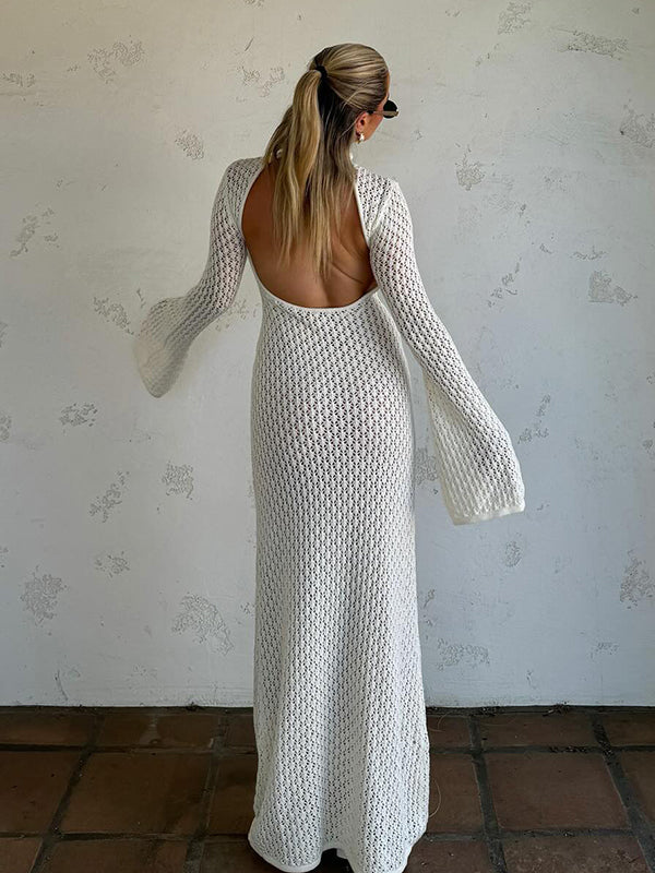 Mumsmode Zwangerschaps Maxi Fotoshoot Jurk Vakantie Gebreide Rugloos Wit