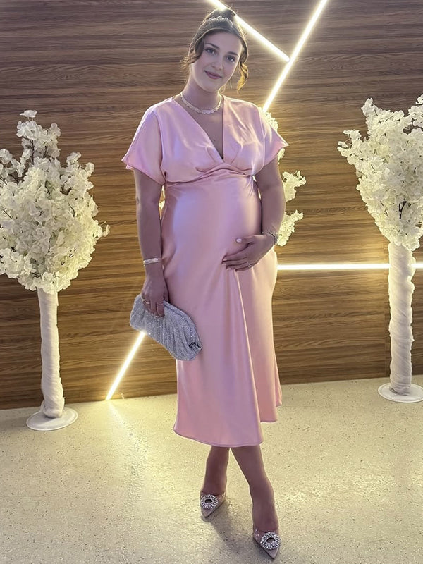 Mumsmode Zwangerchaps Midijurk Hoge Taille Uitgaan Roze