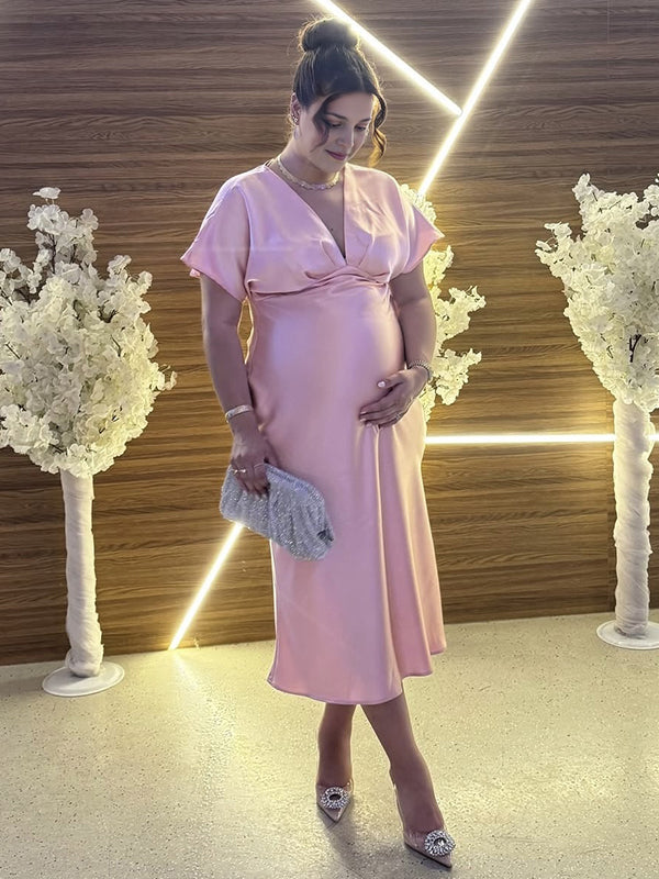 Mumsmode Zwangerchaps Midijurk Hoge Taille Uitgaan Roze
