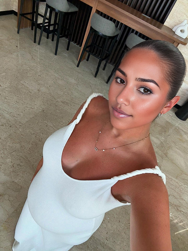 Mumsmode Zwangerschaps Maxi Jurk Kabelbreiwerk Spaghetti Rugloos Bodycon Wit