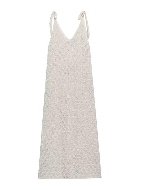 Mumsmode Zwangerschaps Maxi Fotoshoot Jurk Boheems Gebreide Spaghetti Vlinderdas Beige