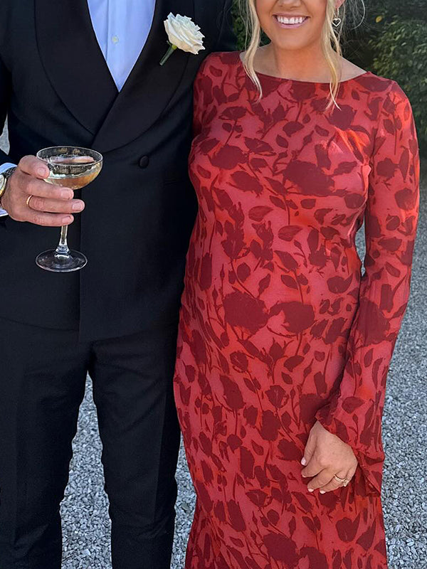 Mumsmode Zwangerschaps Maxi Avond Jurk Ceremonie Bloemenprint Gedrapeerd Flare Mouw