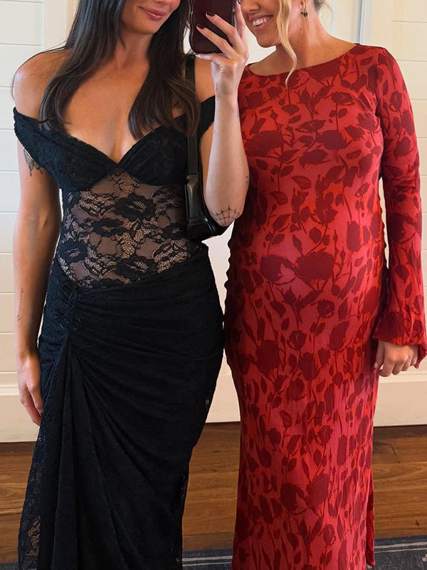Mumsmode Zwangerschaps Maxi Avond Jurk Ceremonie Bloemenprint Gedrapeerd Flare Mouw