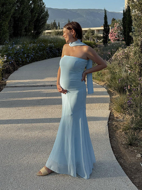 Mumsmode Zwangerschaps Maxi Avond Jurk Chique Zeemeermin Lintje Bandeau