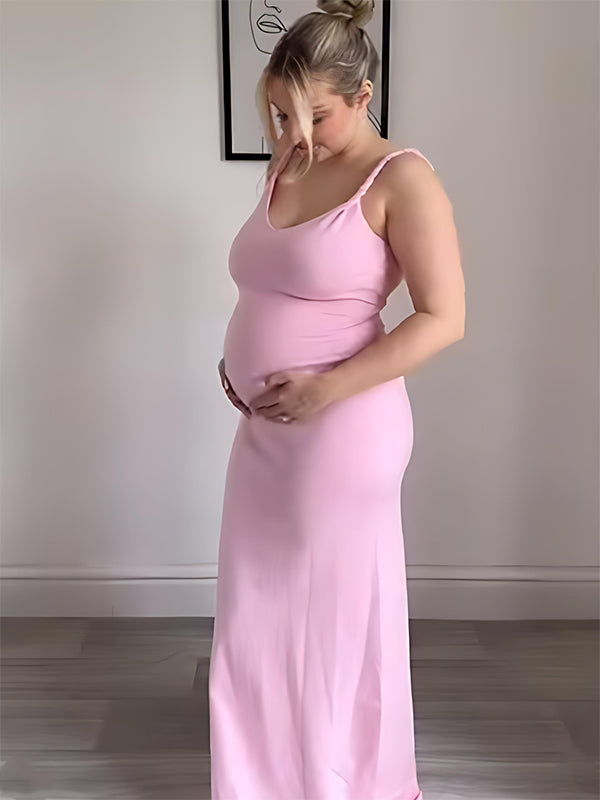 Mumsmode Zwangerschaps Maxi Daily Jurk Chique Vakantie Kabelbreiwerk Spaghetti Rugloos