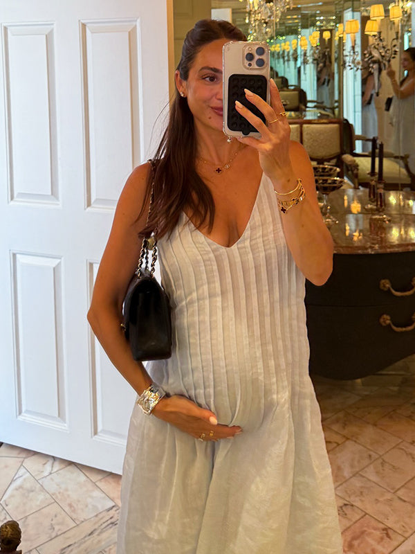 Mumsmode Zwangerschaps Maxi Daily Jurk Chique Vakantie Gekreukt Spaghetti Trapeze