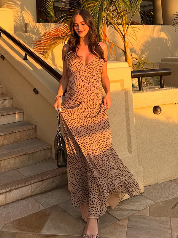 Mumsmode Zwangerschaps Maxi Daily Jurk Chique Vakantie Stippenprint 3D Bloemen Spaghetti Gedrapeerd