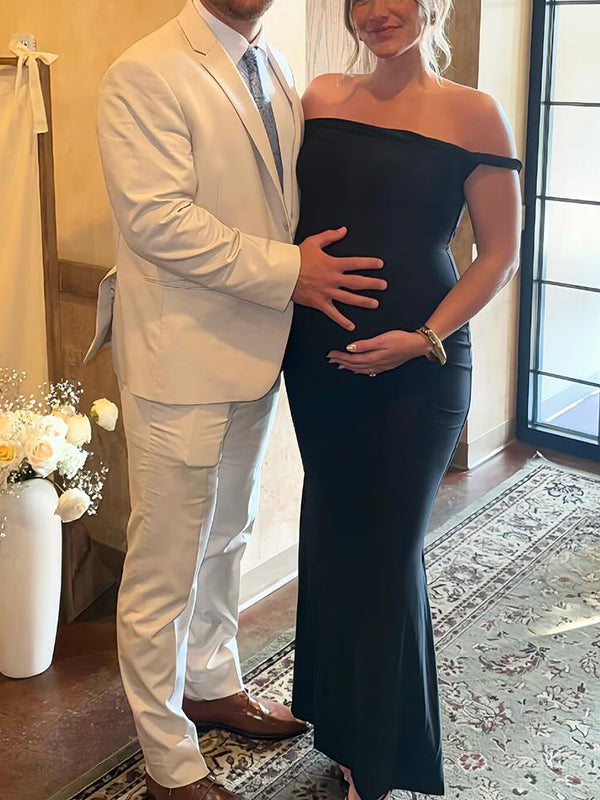 Mumsmode Zwangerschaps Maxi Cocktailjurk Chique Ceremonie Bodycon Zeemeermin Off Shoulder