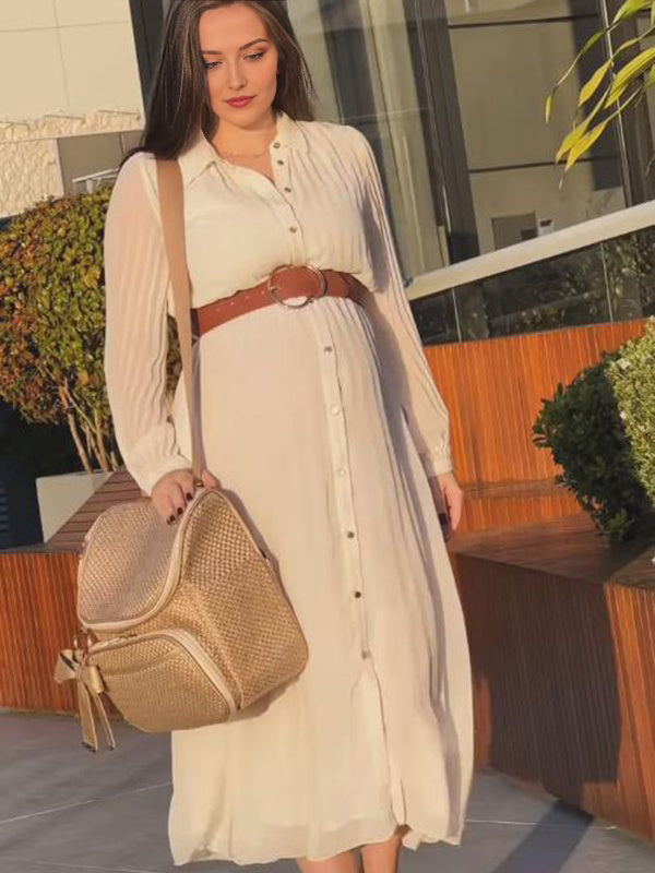 Mumsmode Zwangerschaps Maxi Daily Jurk Elegant Riem Geplooid Enkele Borst