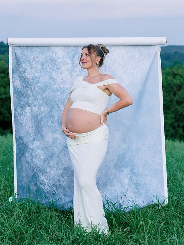 Mumsmode Zwangerschaps Maxi Fotoshoot Jurk Chique 2-in-1 Onregelmatig Gekreukt