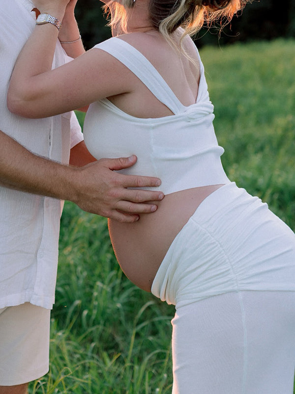 Mumsmode Zwangerschaps Maxi Fotoshoot Jurk Chique 2-in-1 Onregelmatig Gekreukt
