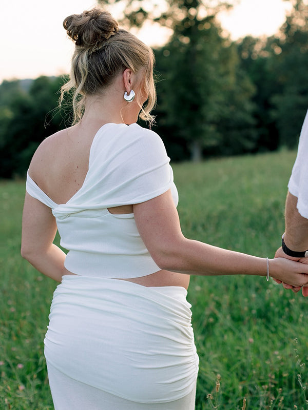 Mumsmode Zwangerschaps Maxi Fotoshoot Jurk Chique 2-in-1 Onregelmatig Gekreukt