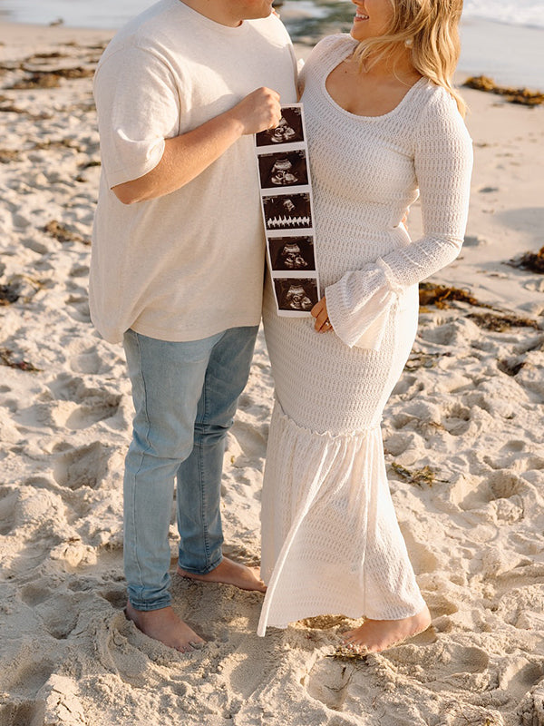 Mumsmode Zwangerschaps Maxi Fotoshoot Jurk Vakantie Ruches Patchwork Zeemeermin Bodycon